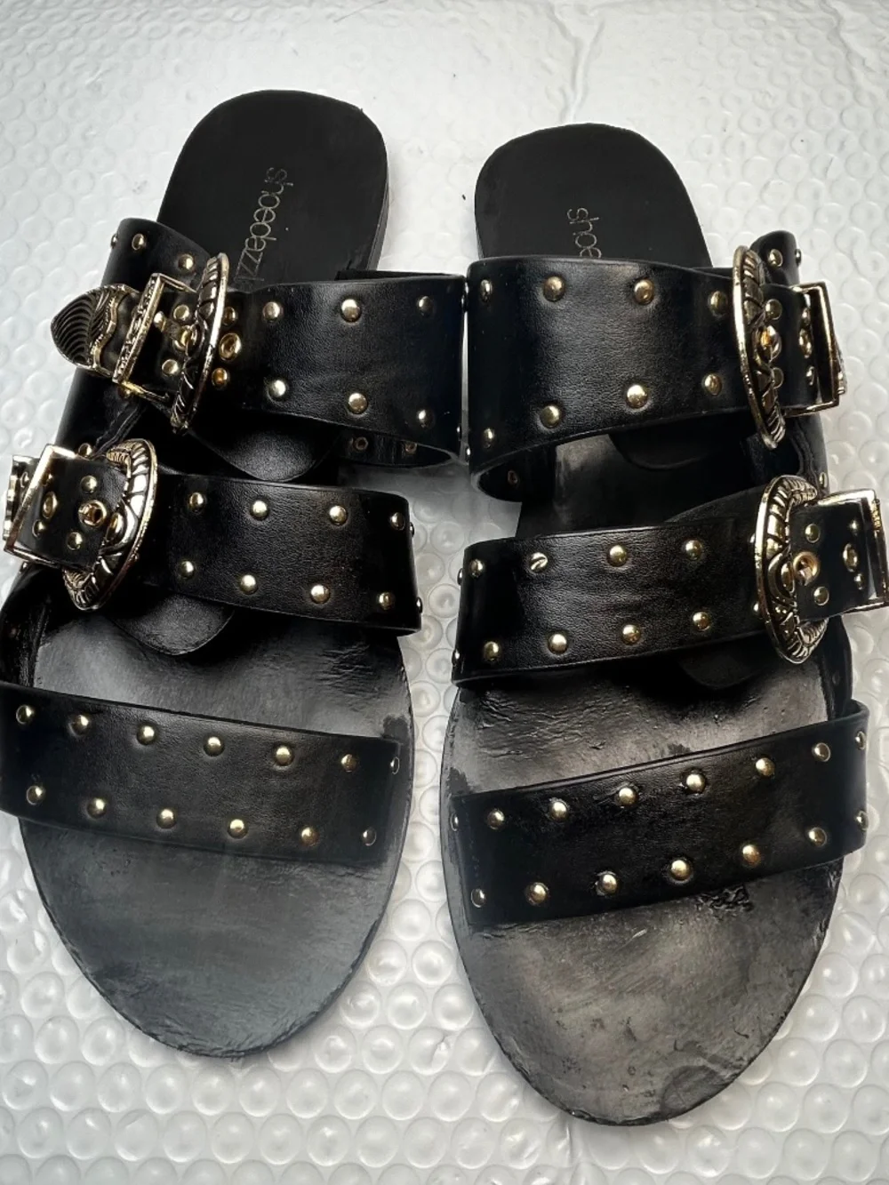 Shoedazzle Black Studded Sandals Women's Size 7 Black Gottic Slides